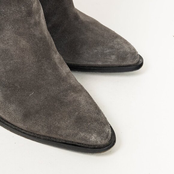 Vince Grey Nubuck Leather Block Heel Point Toe Boots - Picture 6 of 9